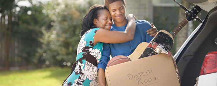 Happy mom sending her son off to college